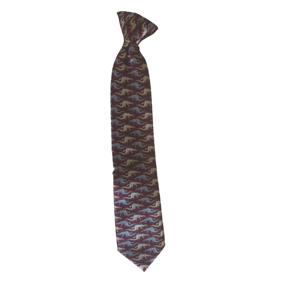 Dockers Boy's OS Short Silk Red Dinosaur Clip On Tie Holiday Church